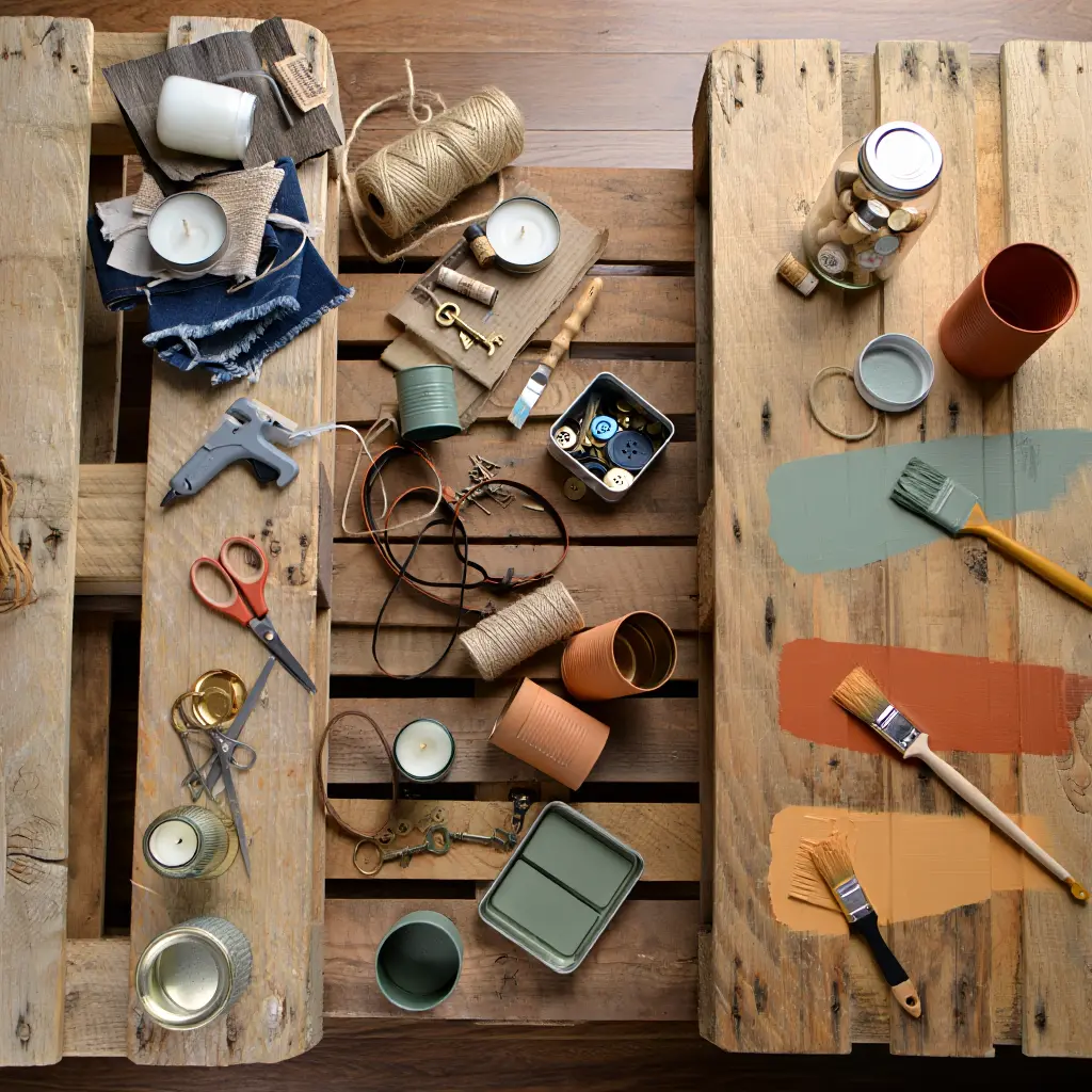 Upcycling workshop with creative materials and tools